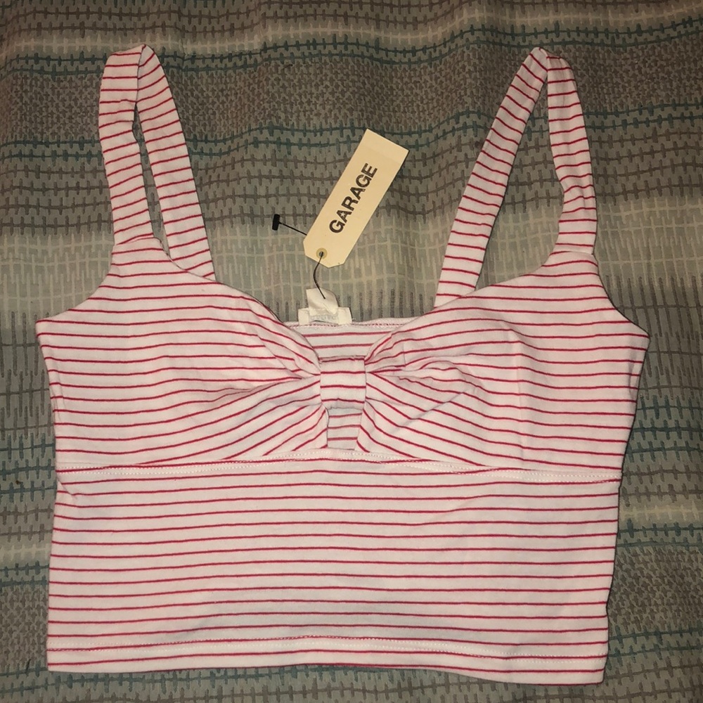 white and red knotted crop top